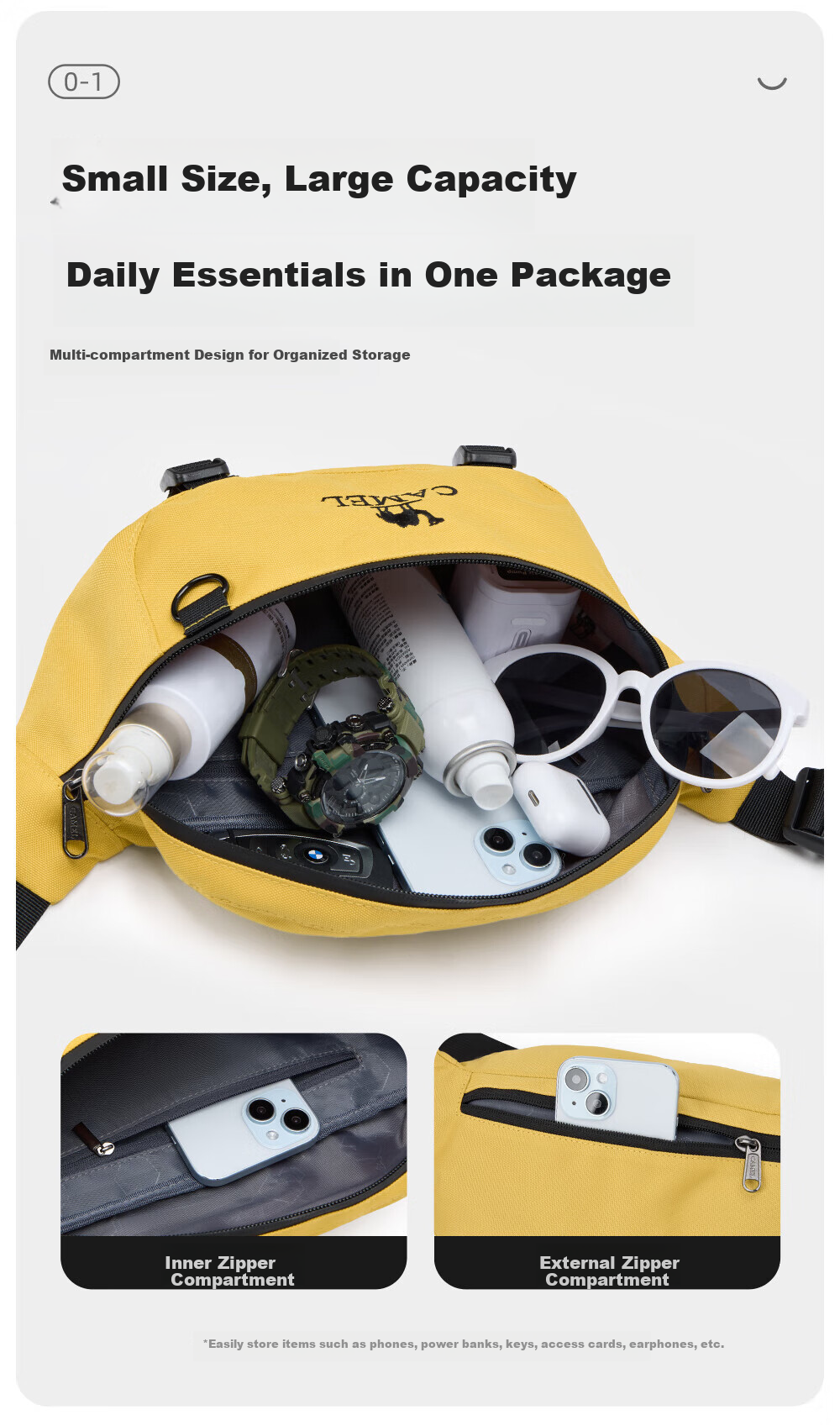 CAMEL Outdoor Multifunctional Sports Waist Pack, Large Capacity Morning Jogging Chest Bag, Running Phone Pouch, 574C635624, Milk White Color 3