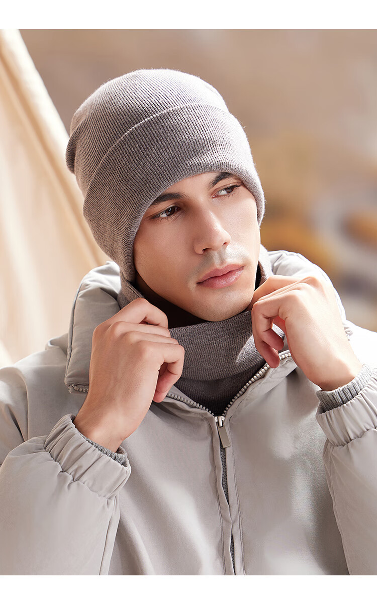 JEEP Men's Autumn Winter Knitted Hat Fleece Lined Warm Neck Warmer Thickened Woolen Beanie Ear Protection Cold Resistant Hat Black 13