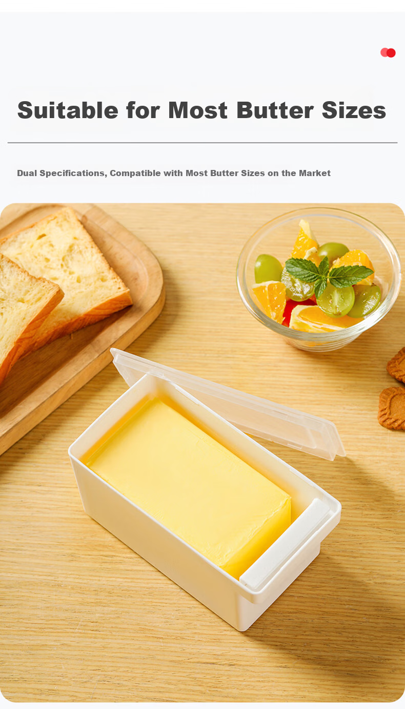 Baijie Butter Container, Storage Box with Lid, Refrigerator Organizer, Cheese Cutter, Large Size 3