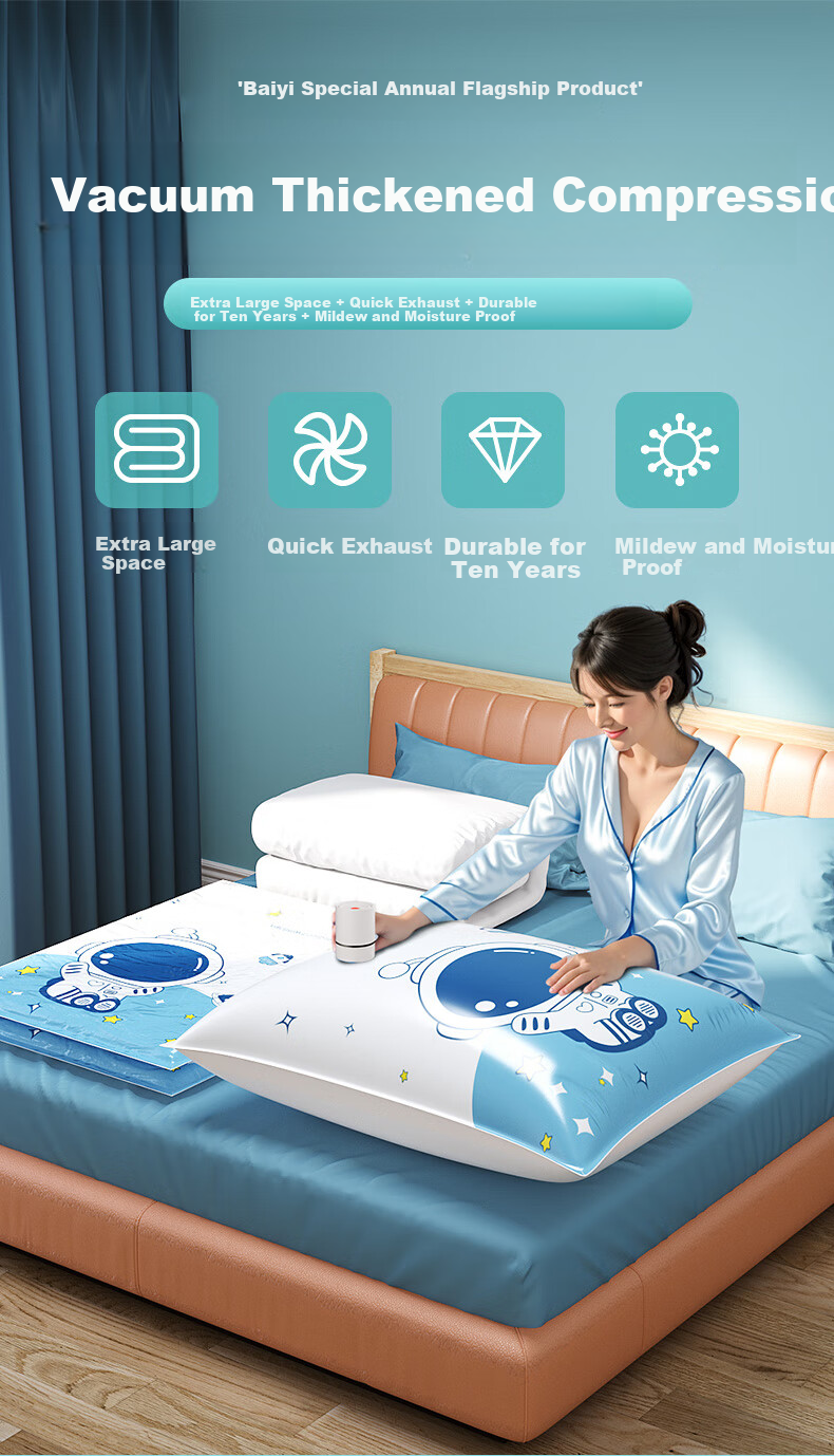 Baiyite Vacuum Compression Storage Bags with Electric Air Pump for Quilts, Down Comforters, And Clothes, 20-Piece Set Astronaut Style 1