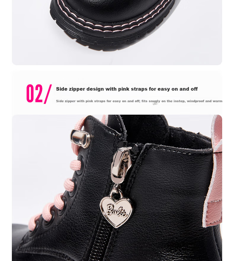 Barbie Kids Spring and Autumn Single-Lined Children's Boots Girls Martin Boots Fashion Short Leather Boots DA5085 Black Size 35 9