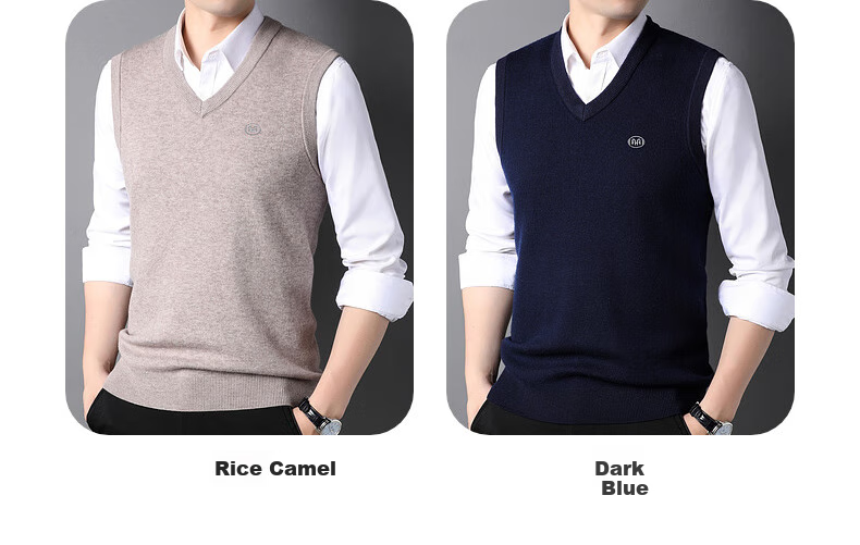 Hengyuanxiang Pure Wool Vest for Men, Autumn Pullover V-Neck Knitted Sweater, Sleeveless Inner Layer for Men's Sweater 6