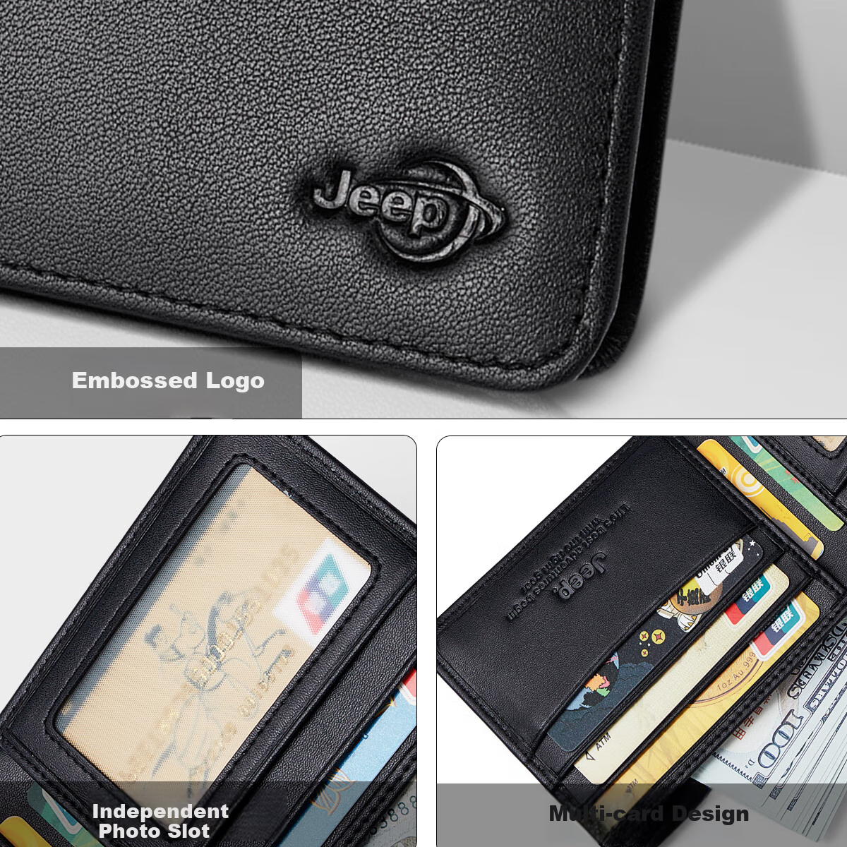 JEEP Wallet for Men, Short Style with Multiple Card Slots, Top-Grain Leather Billfold, Birthday Gift