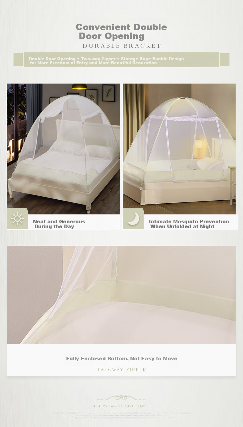 FUANNA Home Mosquito Net, Fall-Proof Mongolian Yurt Style, Three-Door Opening, 1.8x2 Meter Bed, Light Coffee Color, [No Installation Required] 6