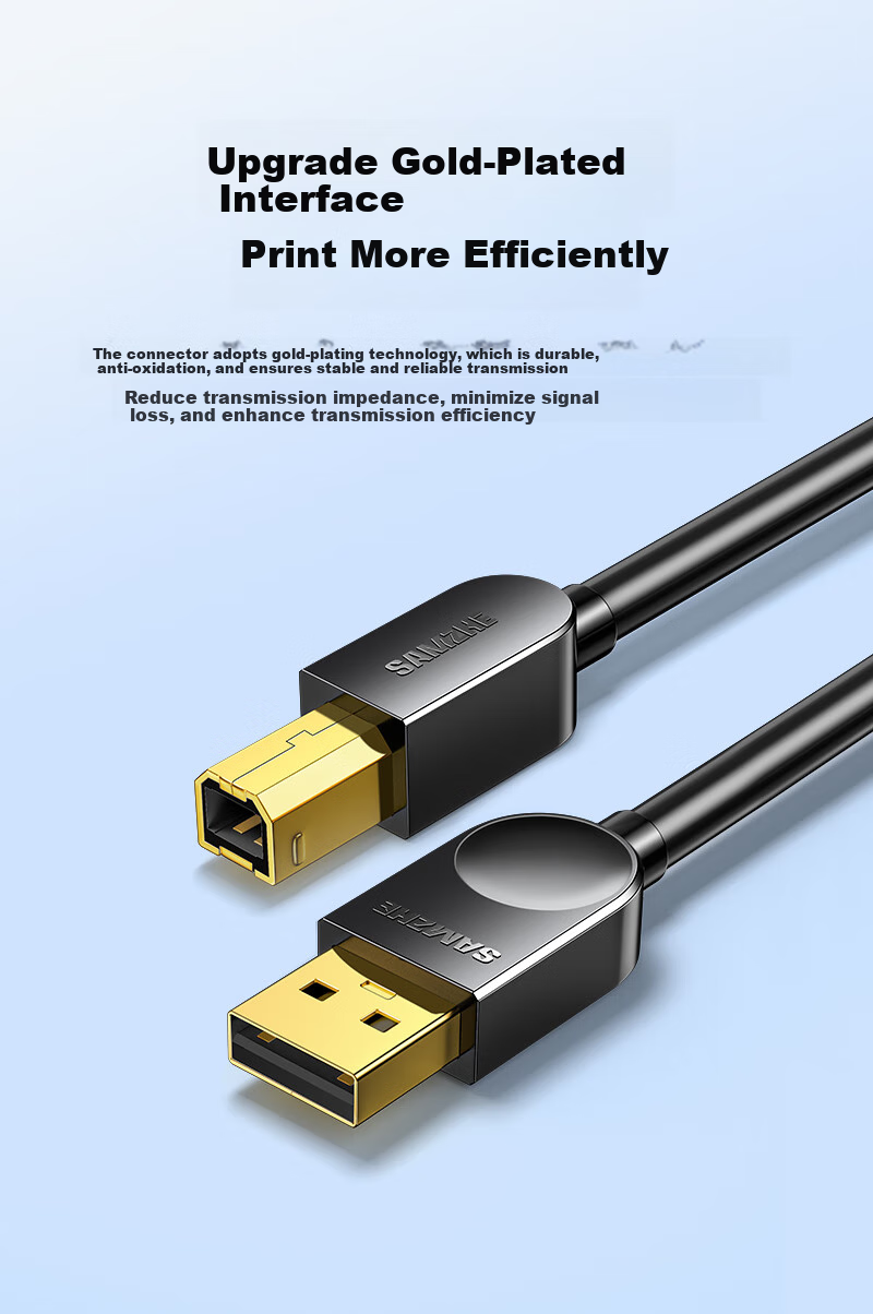 SAMZHE Printer Data Cable, 3 Meters, USB 2.0 AM/BM Square Connector, High-Speed Printing Cable, Supports HP, Canon, Epson Printers, Upstream Cable B Line SD-30C 7