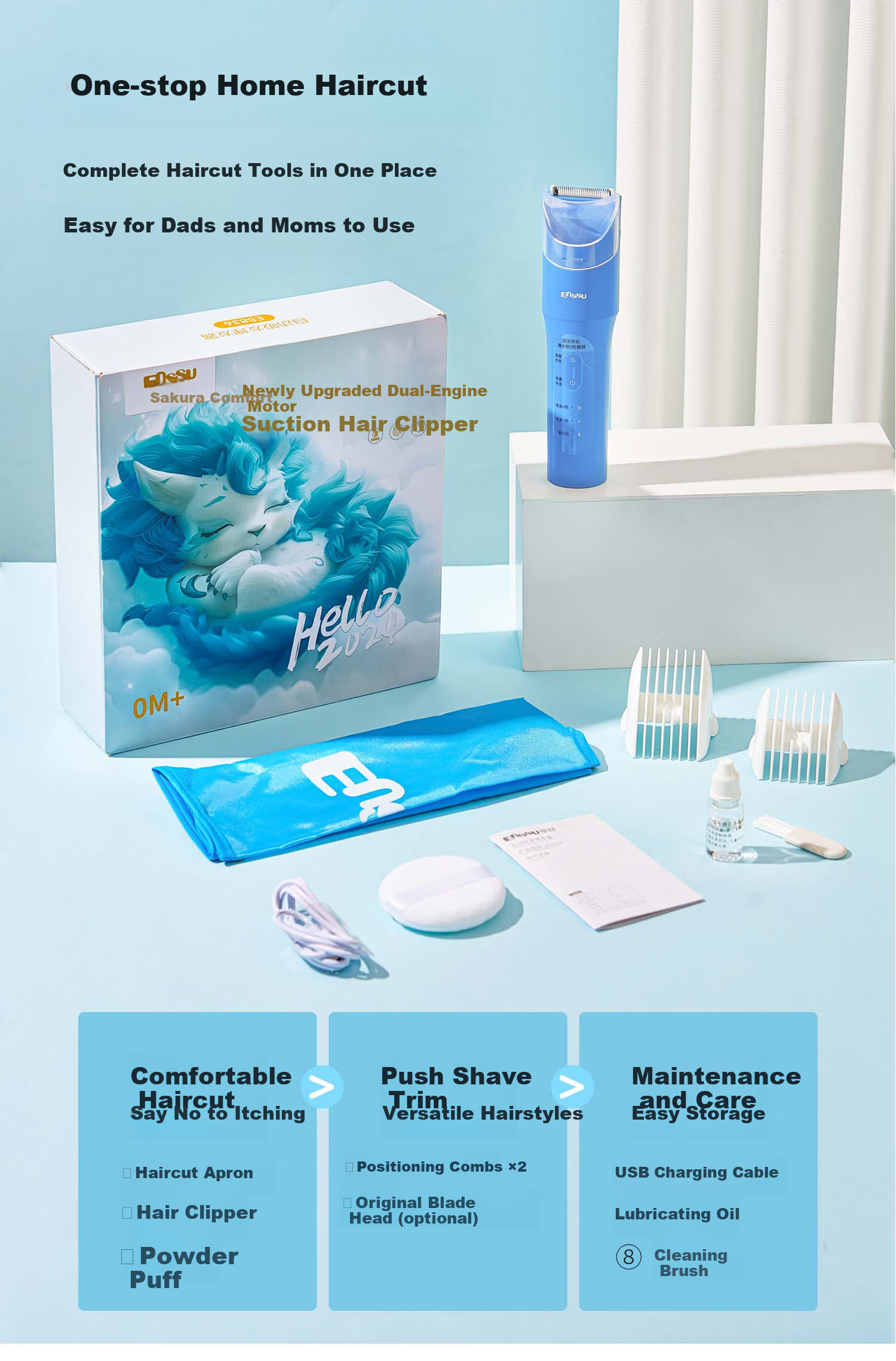 Enssu Baby Hair Clipper, Low Noise, Automatic Hair Suction, Children's Hair Trimmer, Infant Hair Cutter, Newborn Hair Scissors 6