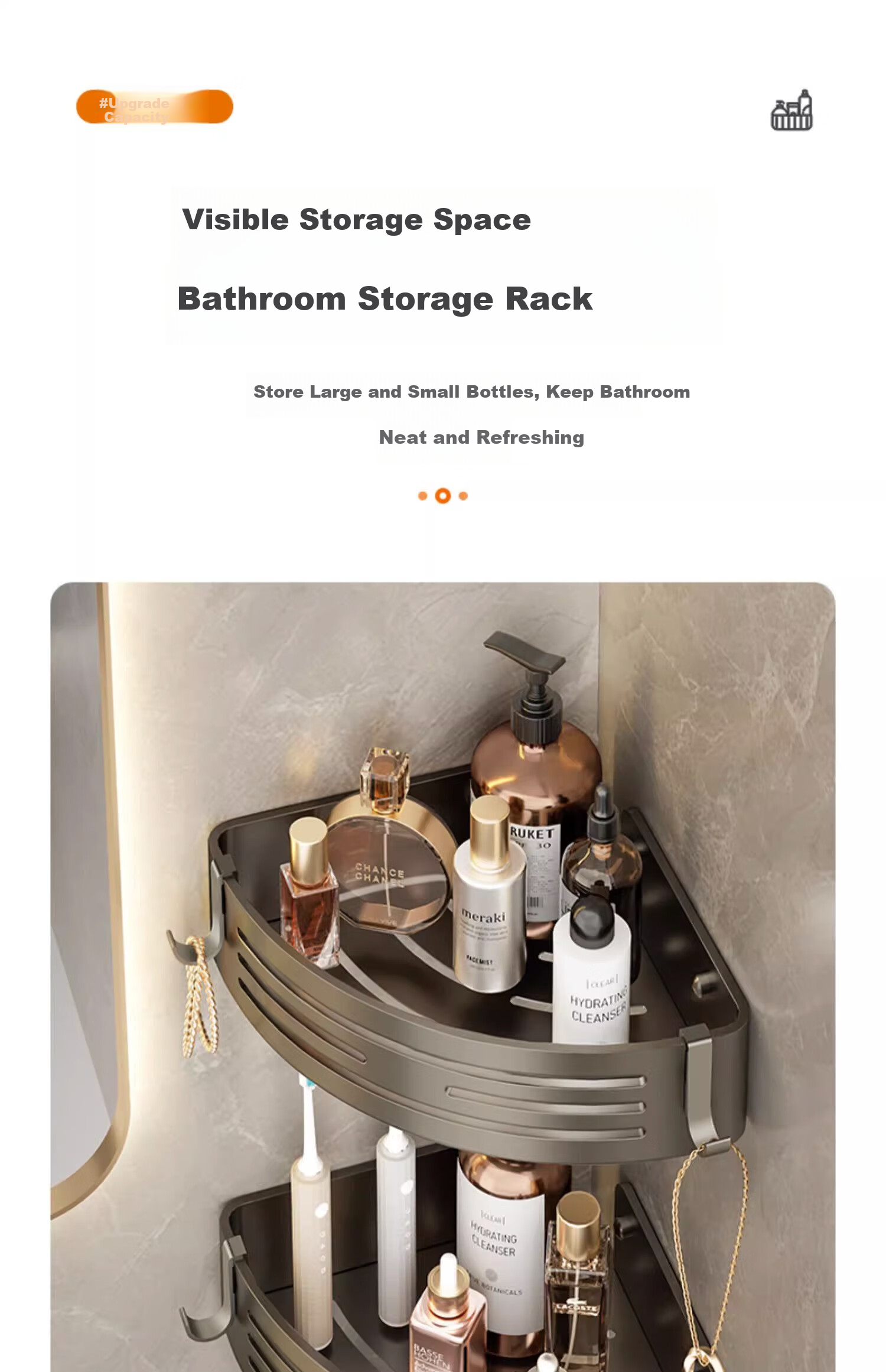 Xinpei Space Aluminum Bathroom Storage Rack, No Drilling Required, Bathroom Vanity Corner Shower Toilet Washroom Triangular Shelf Basket 7