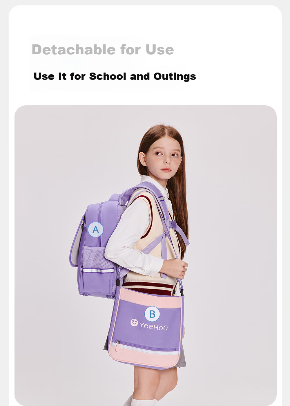 YEEHOO Backpack for Children, Large Capacity, Multifunctional, Lightweight And Comfortable Schoolbag for Grades 1-6 Elementary Students, Boys And Girls 4