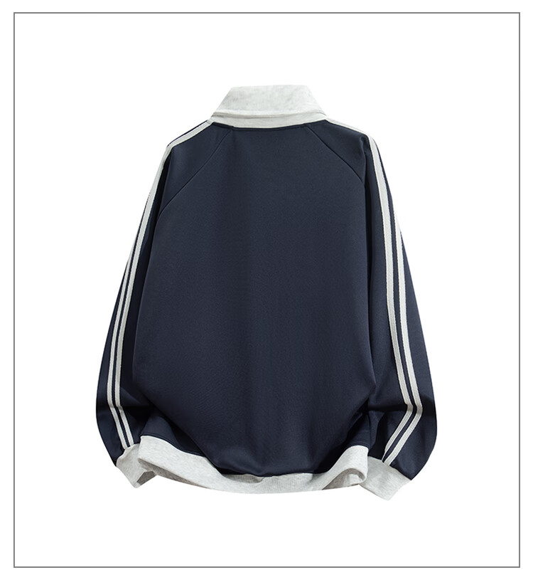 Dingfengbaoluo College Style Flight Jacket Spring High Street Casual Loose Lapel Cardigan Sweatshirt Coat XEJ01 Navy Blue XL 7