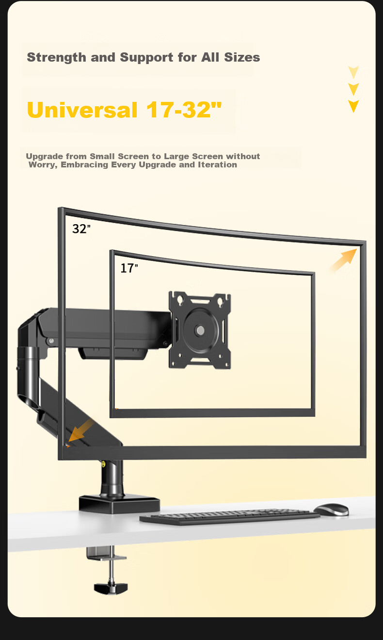 Geer Mechanical Arm Monitor Stand, Desktop Clamp-On No-Drill Computer Screen Support Arm, VESA Monitor Lifting And Heightening Bracket Base, 17-32 Inches 13