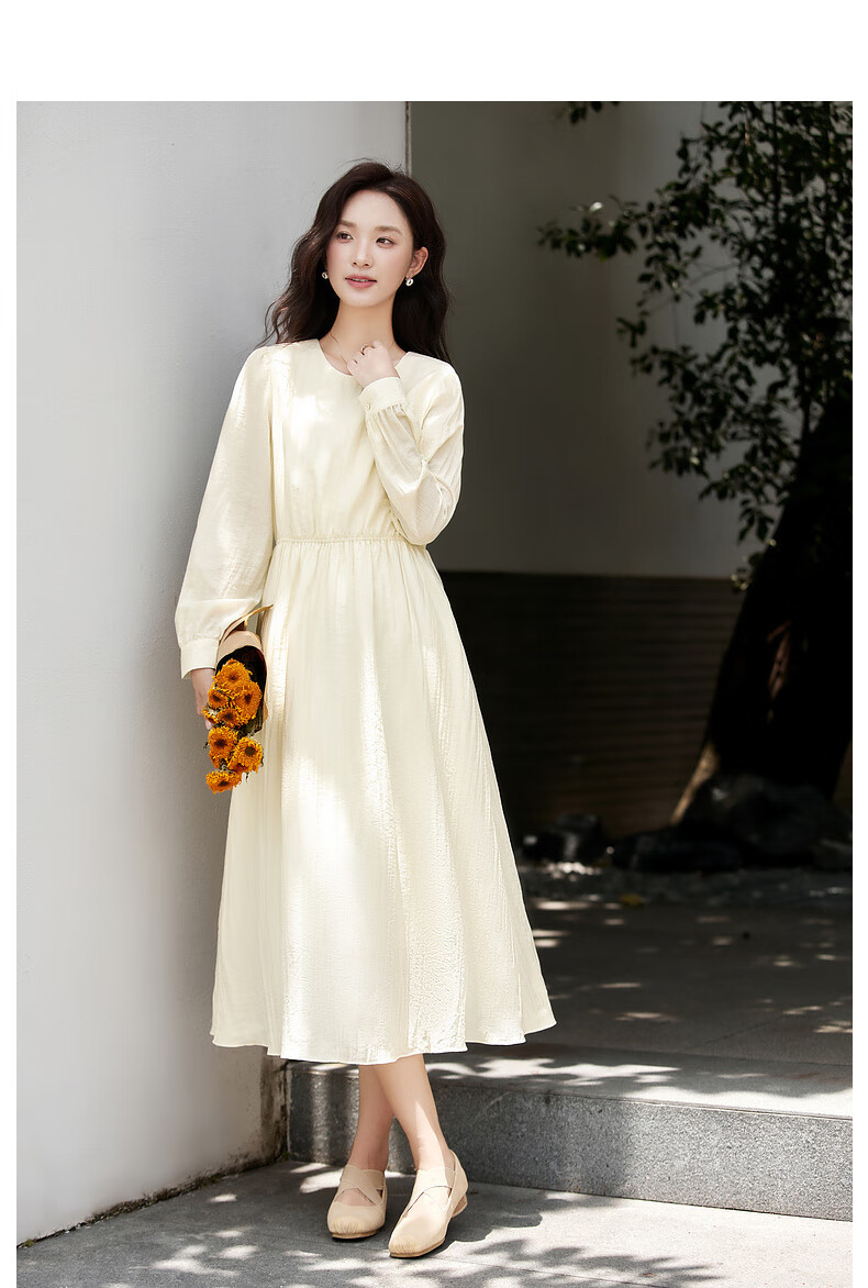 Fansiman Elegant Chinese Style Women's Autumn New Jacquard Vest Round Neck Long Dress Set Elegant Apricot S 12