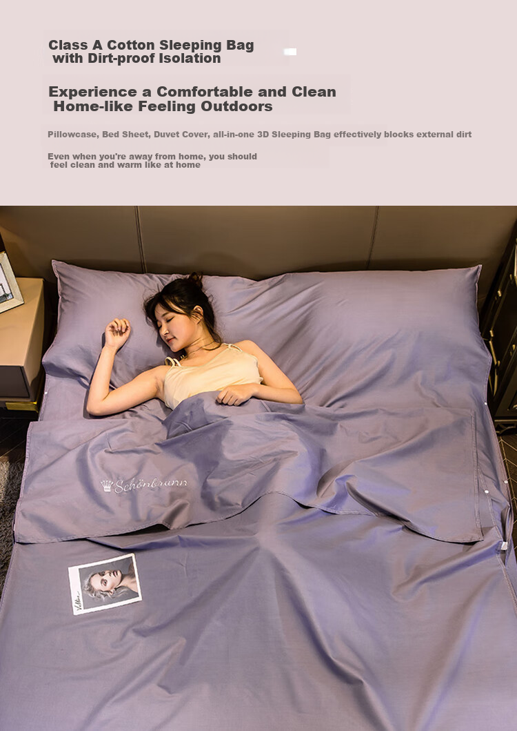 Wuyinliangpin Hotel Anti-Dirt Sleeping Bag, Pure Cotton, for Business Trips And Travel, Portable Bed Sheet, 200*210cm 2
