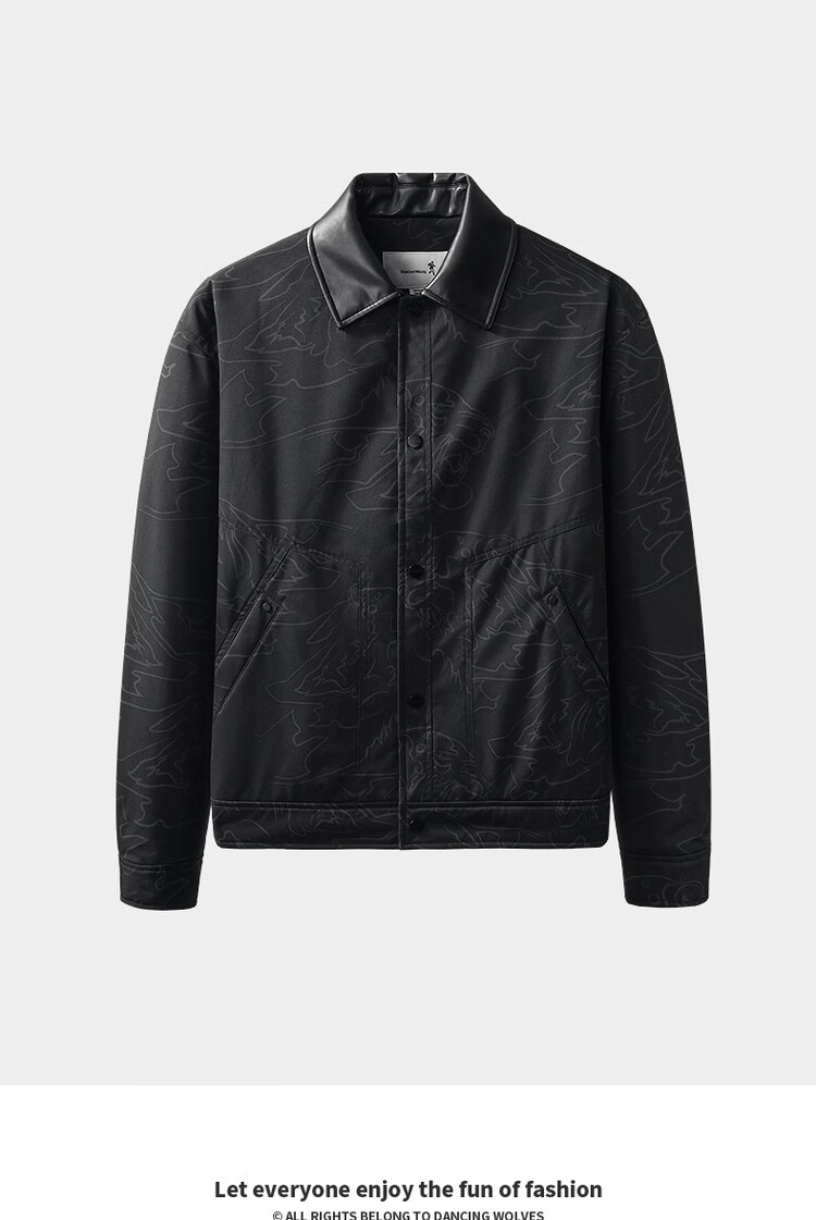 DANCING WOLVES Quilted & High-Efficiency Thermal Locking PU Collar Warm Work Jacket Men 001 Black S 1
