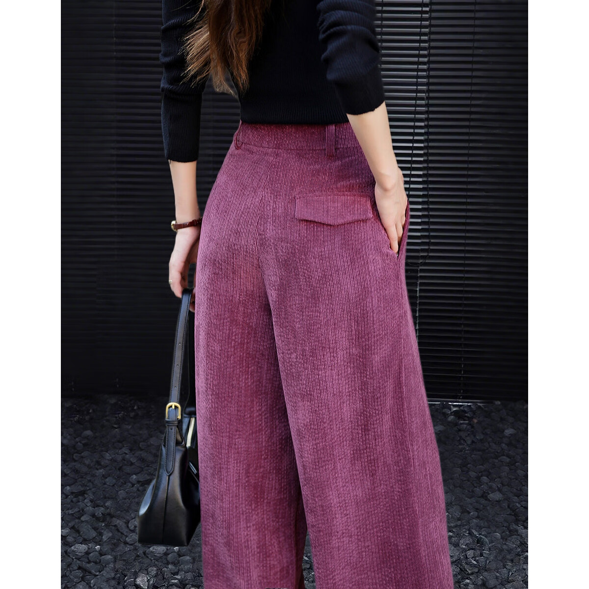 Demana Pear-Shaped Autumn Warm Plush Chenille Pleated Elegant Petite Wide-Leg Women's Casual Pants