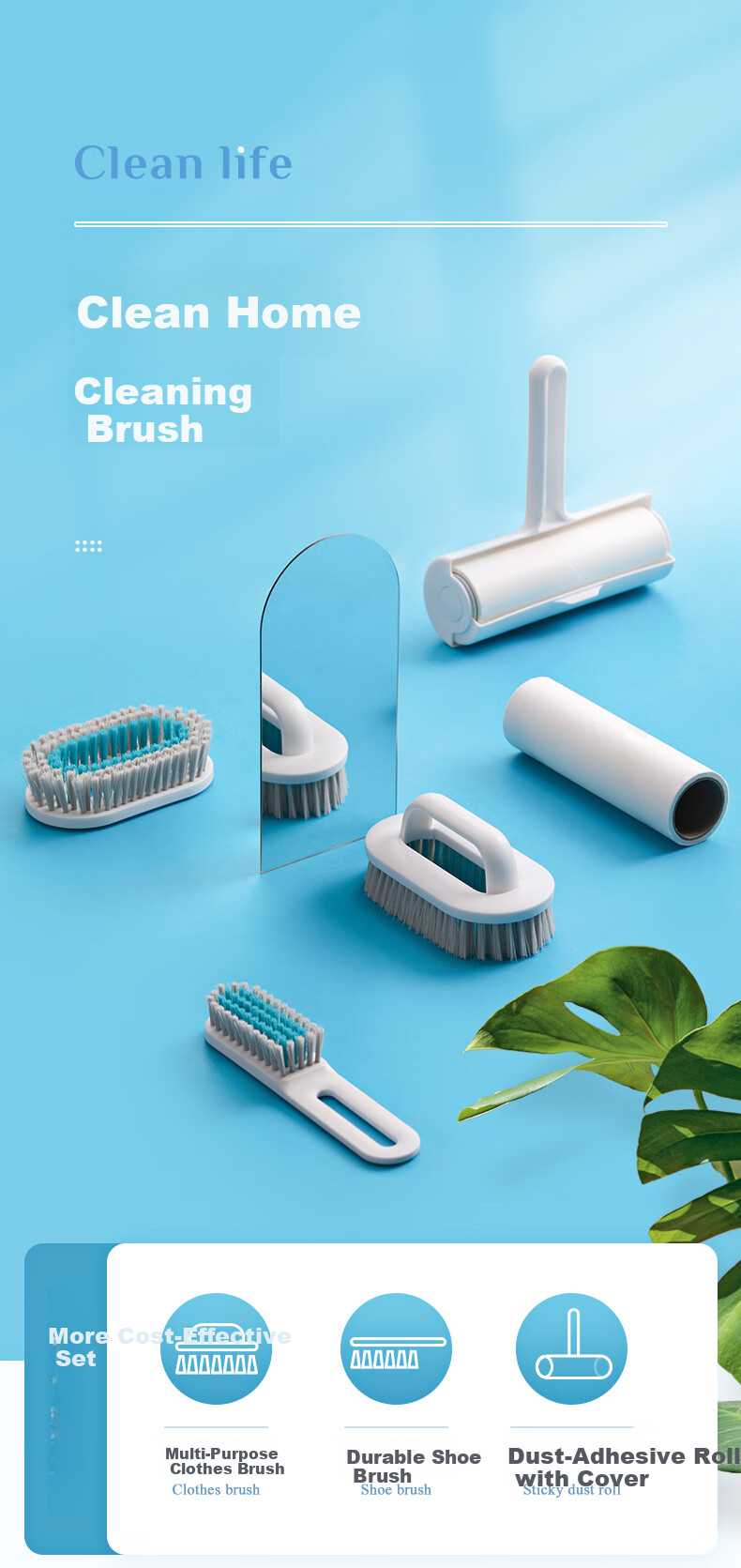 CHAHUA Shoe Brush And Soft Bristle Laundry Brush 2-Piece Set for Home Use, Specialized Cleaning Hard Bristle Brush for Shoes, Long-Handled Scrubbing Brush 1