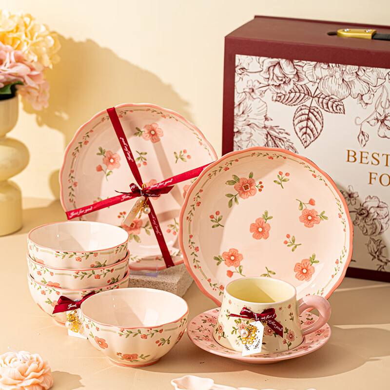 Jiasen Wedding Gift Practical Tableware Set for Newlyweds, Bridesmaids, Engagement, and Housewarming Ceramics Bowl Plate Chopsticks Gift Box Set