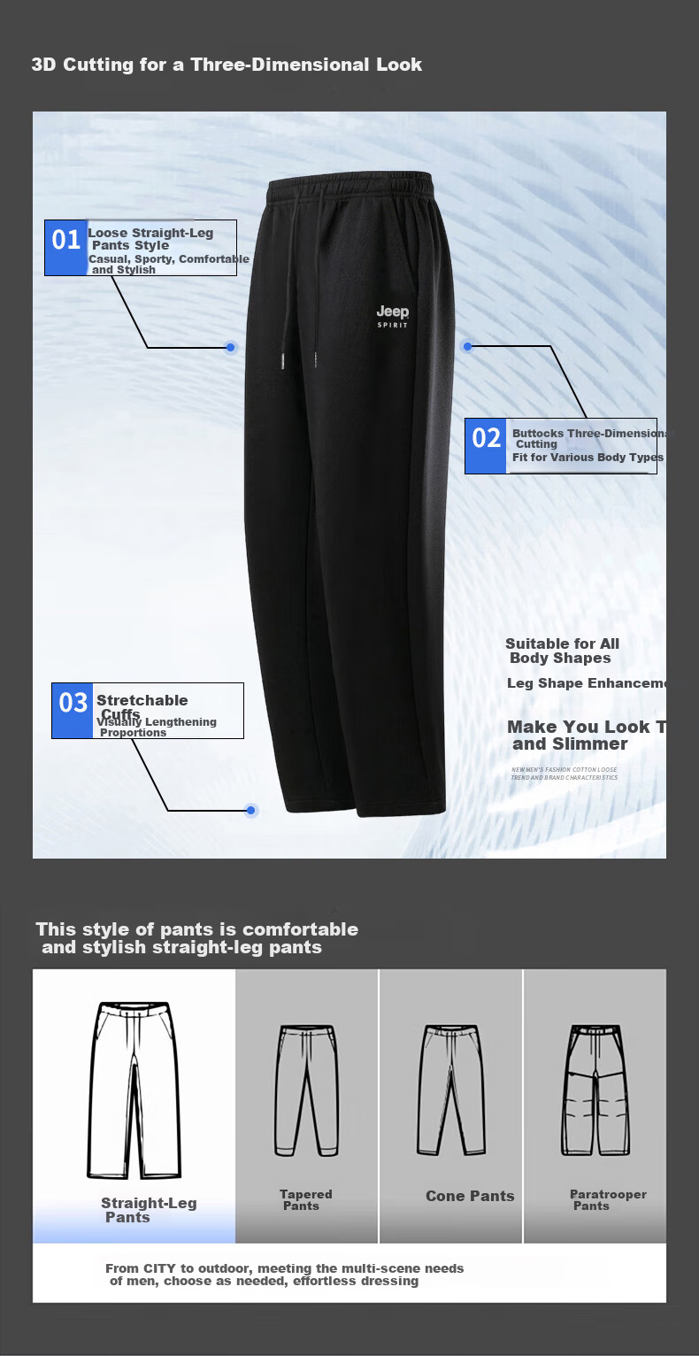 JEEP SPIRIT Men's Loose Straight-Leg Pants, Versatile Wide-Leg Trousers for Spring And Autumn, Casual Long Pants for Men, Black, Size M 3