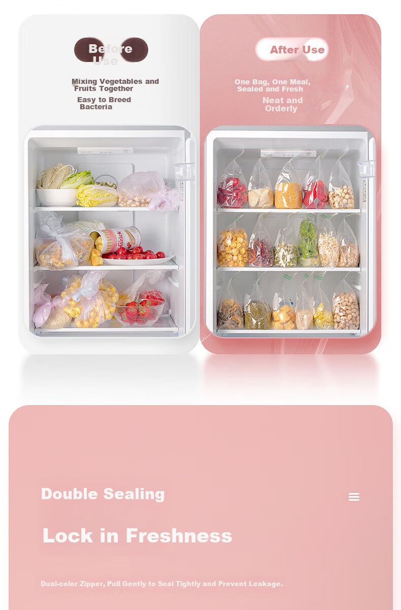 CHAHUA Food Storage Bags, Large Size, 50 Count, Thickened Double-Ribbed Food Grade Fresh-Keeping Storage Bags, Self-Sealing Airtight Bags 4
