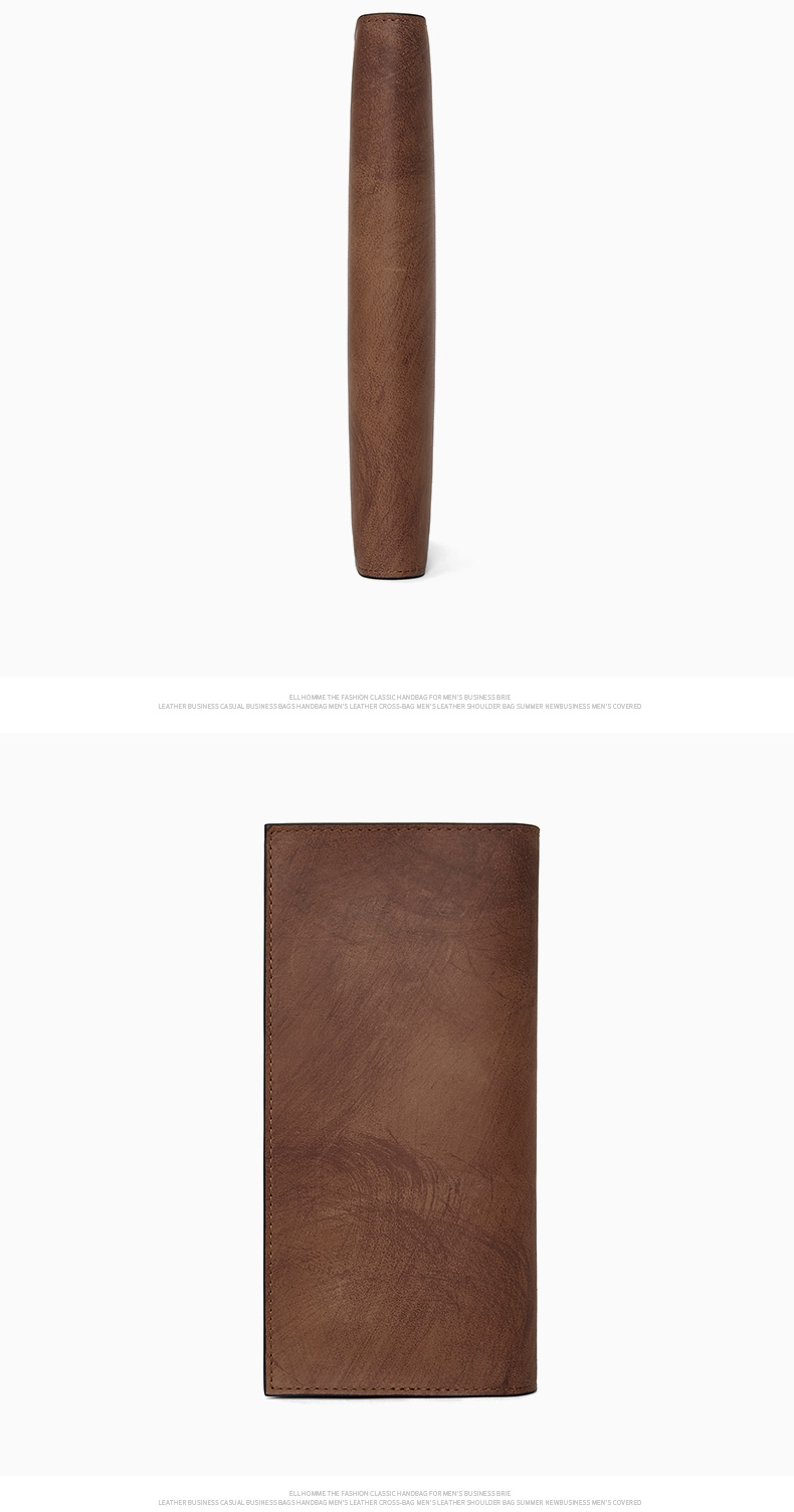 ELLE HOMME Vertical Wallet First Layer Cowhide Multi-Card Vintage Bi-Fold Card Holder 0330 Birthday Gift for Boyfriend 7