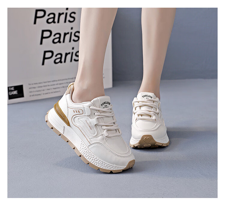 TonLion Women's Summer Thick-Soled Sports Shoes Elevated Dad Sneakers Casual White Shoes Light Gray Size 37 8
