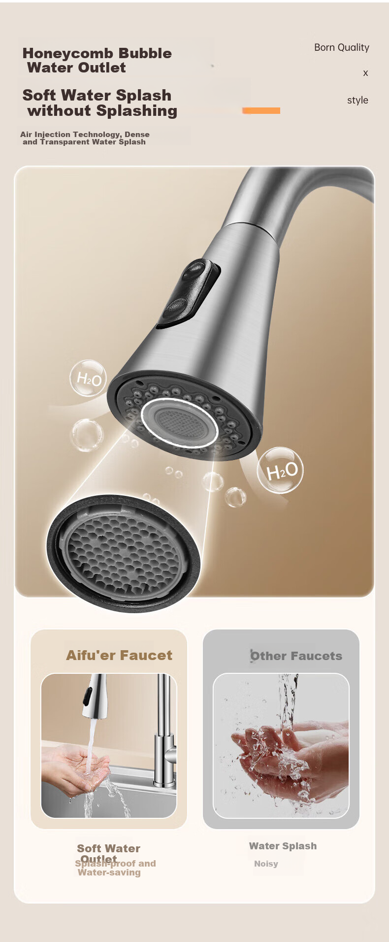 Aifuer Kitchen Faucet, Pull-Out Hot And Cold Sink Tap, SUS304 Stainless Steel Pull-Out Faucet 7