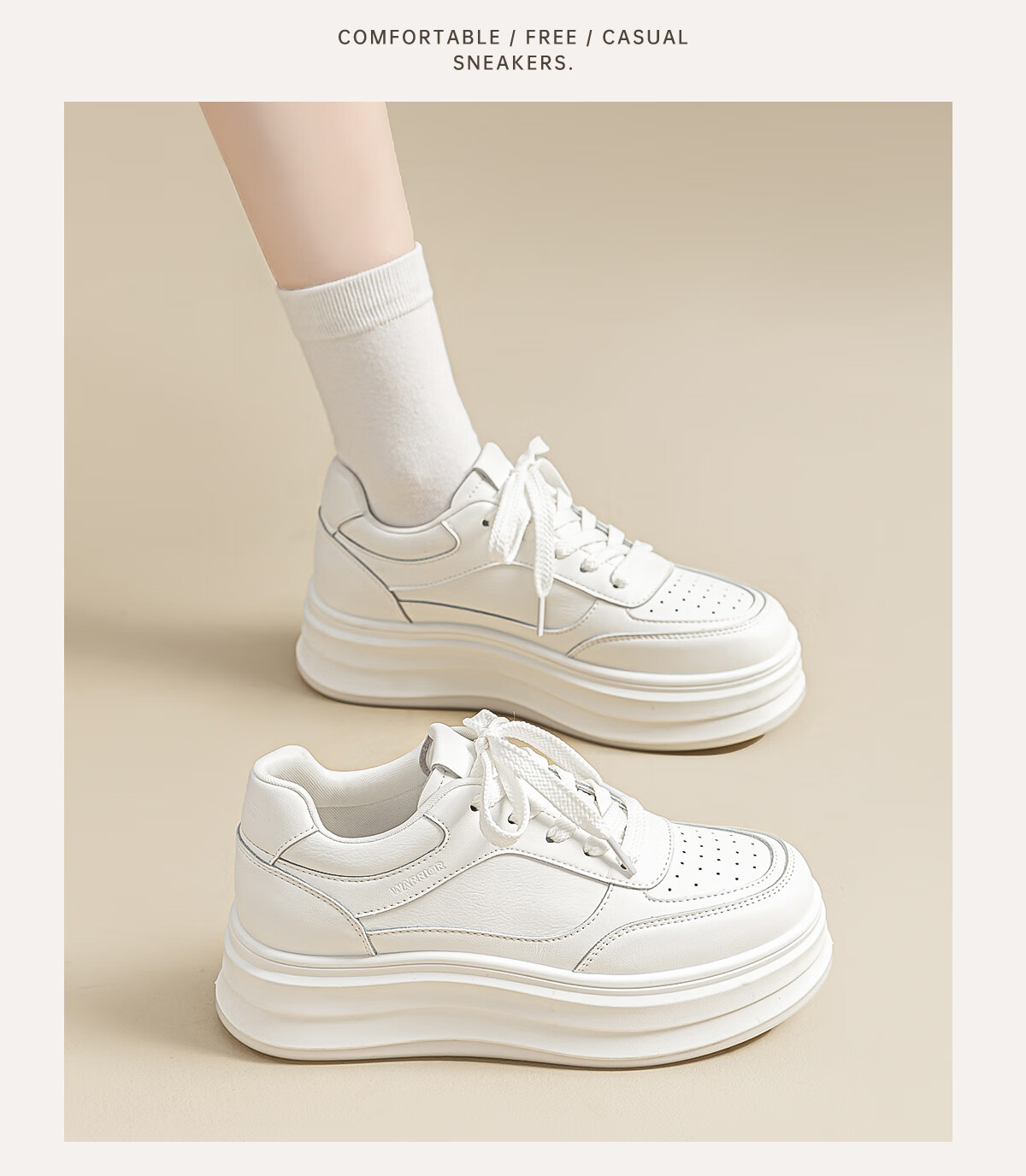 Warrior Women's Autumn Casual Fashion Platform Thick-Soled White Sneakers, Height-Increasing Sports Shoes, Size 40 13