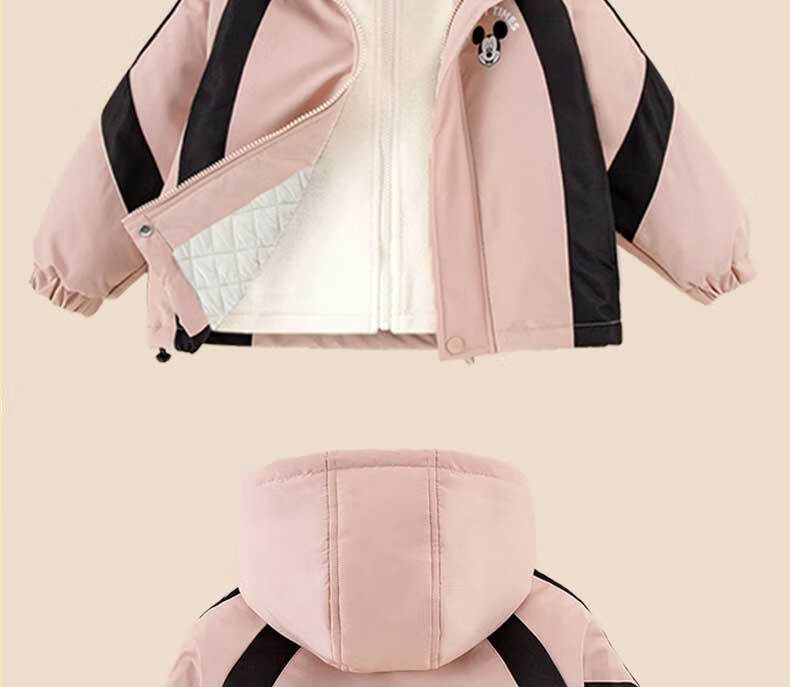 Disney Girls' Hooded Jacket with Fleece Lining 2-in-1 School Uniform Windproof Coat for Older Kids 3