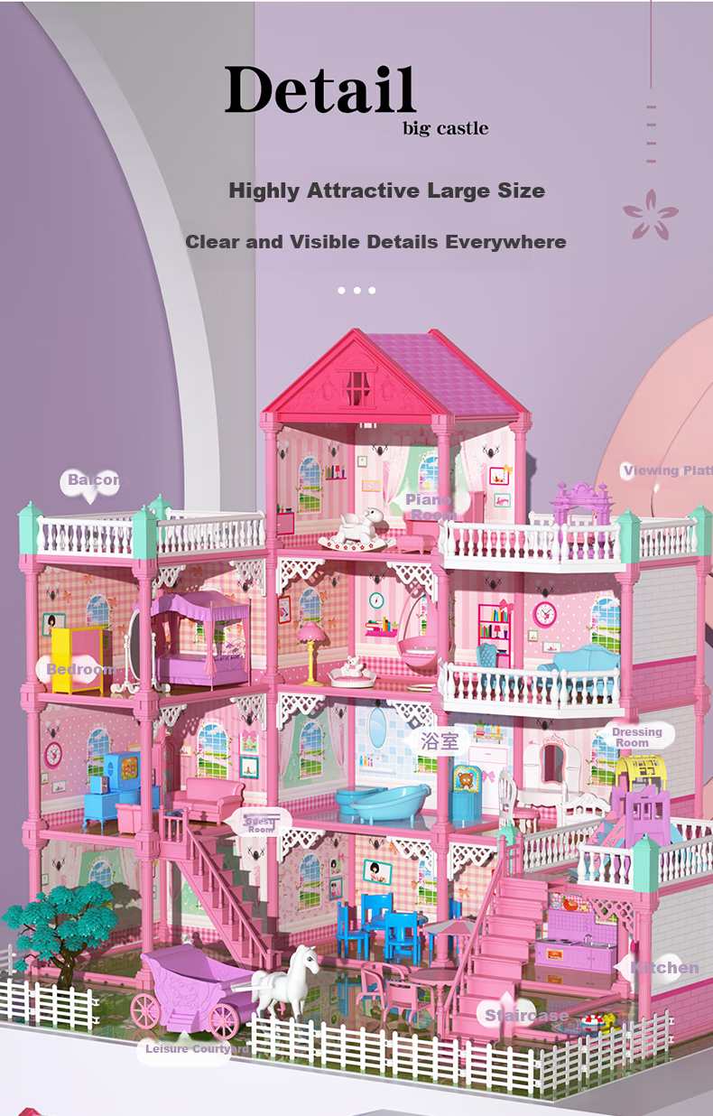 Guou Toy, Girls' Dollhouse, Dress-Up Playset, Princess Castle Gift Box, Children's Birthday Present 7