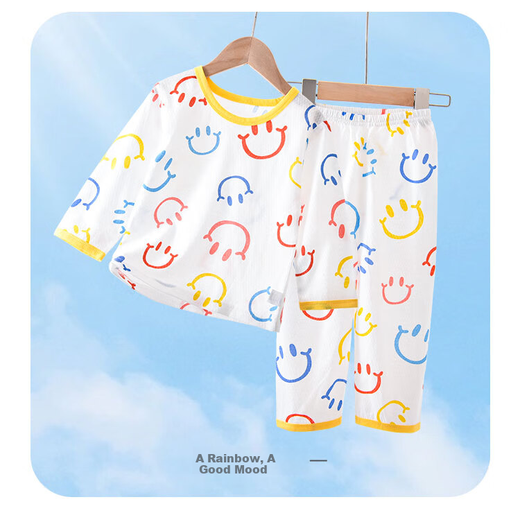 DEESHA [100% Cotton] Children's Pajamas, Girls' Spring And Summer Thin Pure Cotton Loungewear, Long-Sleeve Air Conditioning Suit Set 8