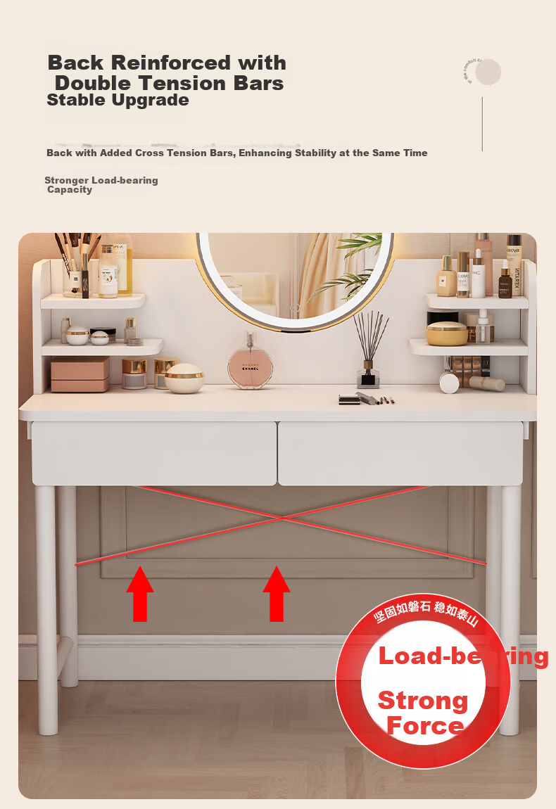 OLENOUFENG Dressing Table, Modern Minimalist Bedroom Vanity, Compact Luxury High-End Makeup Desk with LED Light And Dressing Mirror 9