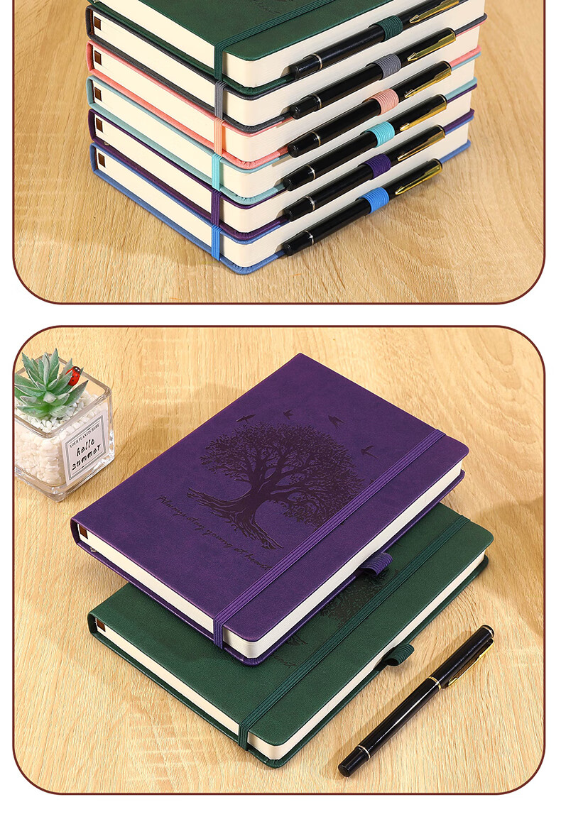 A5 Thickened 360-Page Faux Leather Strap Notebook Candy Color Business Student Simple Office Meeting Study Lined Journal Customizable 12