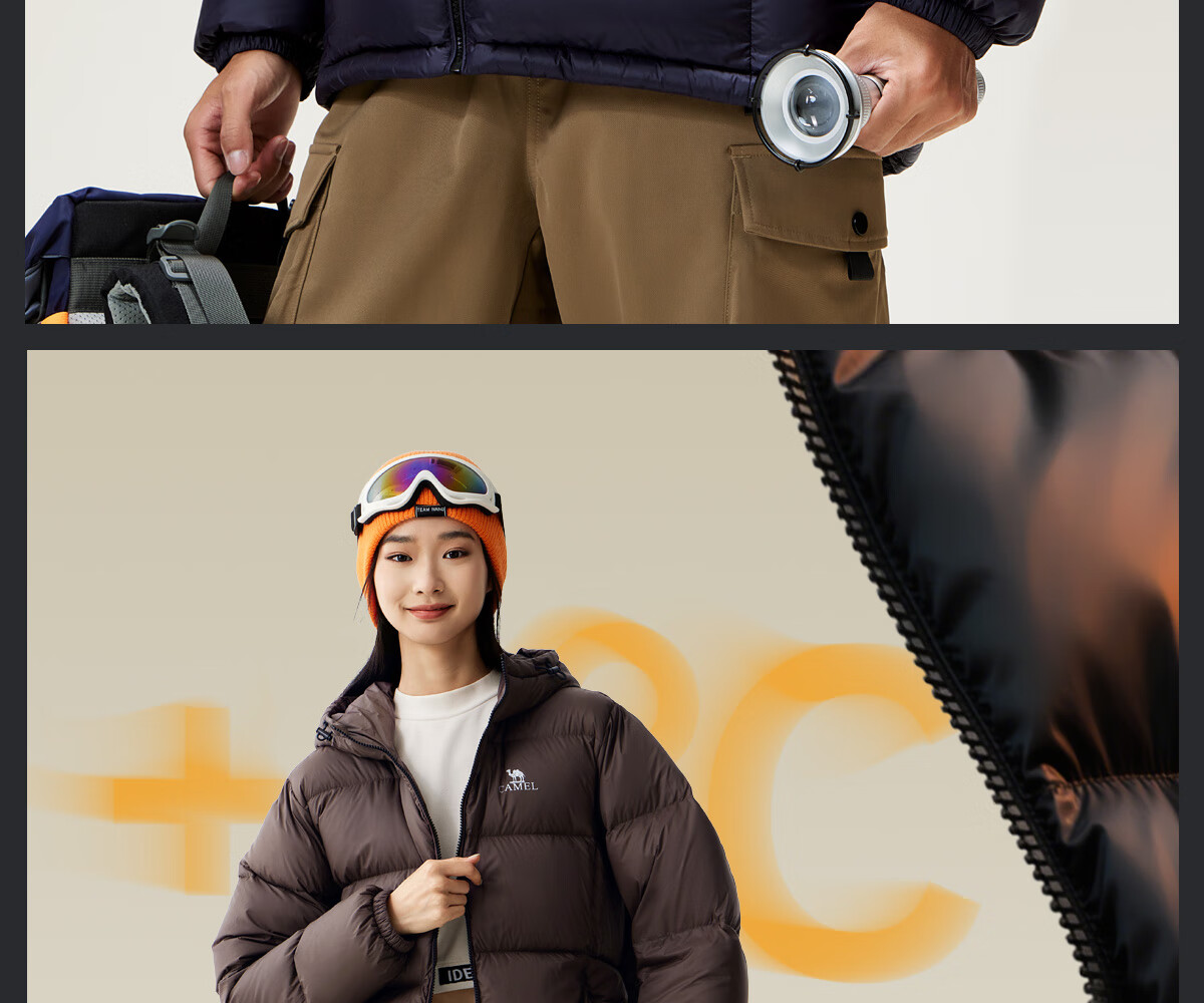 Camel Men's Down Jacket Thickened Winter Hooded Anti-Static Warm Couple Puffer Coat M33CR07131B 2