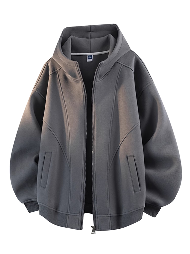 Dingfengbaoluo Men's Cardigan Hoodie Autumn Casual Loose Fit Hooded Jacket American Style Patchwork Top EX02 Dark Gray L 1