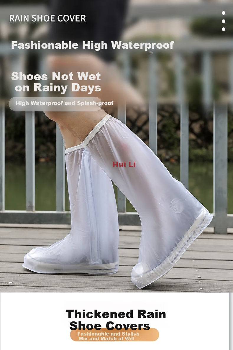 Huili Rain Boots for Men, Women And Children, Thick Waterproof Wear-Resistant Non-Slip Shoe Covers HL209 White/blue L Size 1