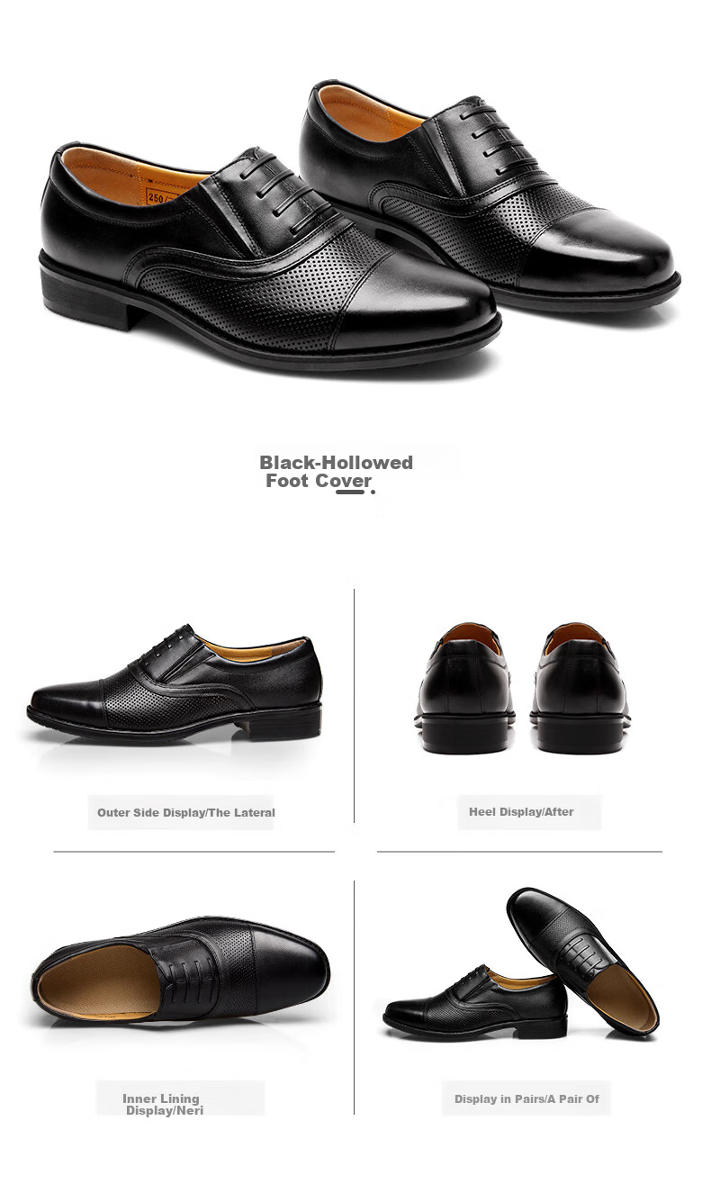 Qiangren Formal Shoes for Men, Jihua 3515 Quality Top-Grain Leather Business Dress Shoes, Slip-On Three-Joint Sandal Leather Shoes, Black, Size 43 23