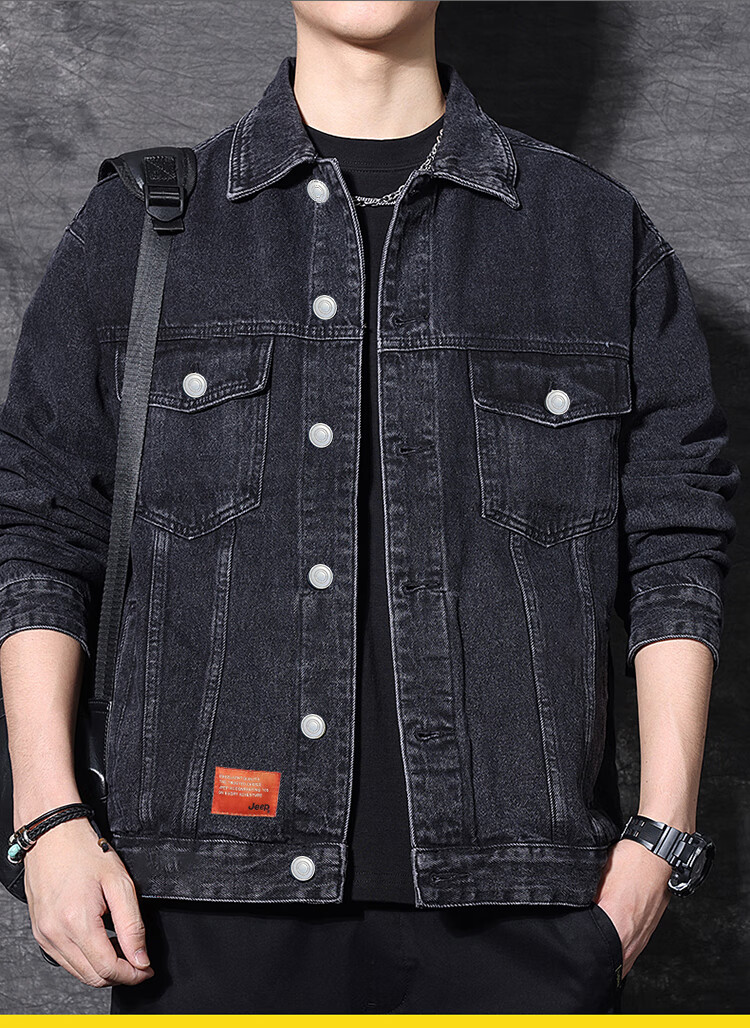 JEEP Men's Denim Jacket Autumn Winter Workwear Black Casual Shirt Blue L 3