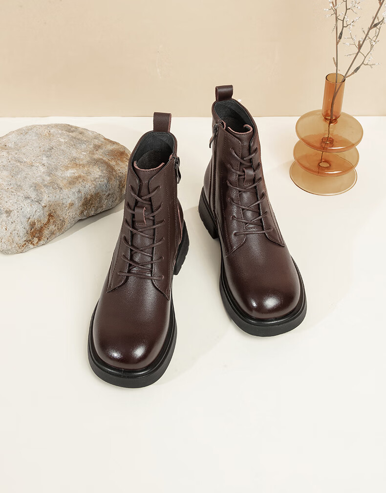 Kangnai Women's Martin Boots British Style Outdoor Cowhide Short Boots Versatile Fashion Work Boots Casual Genuine Leather Ankle Boots Black 37 1