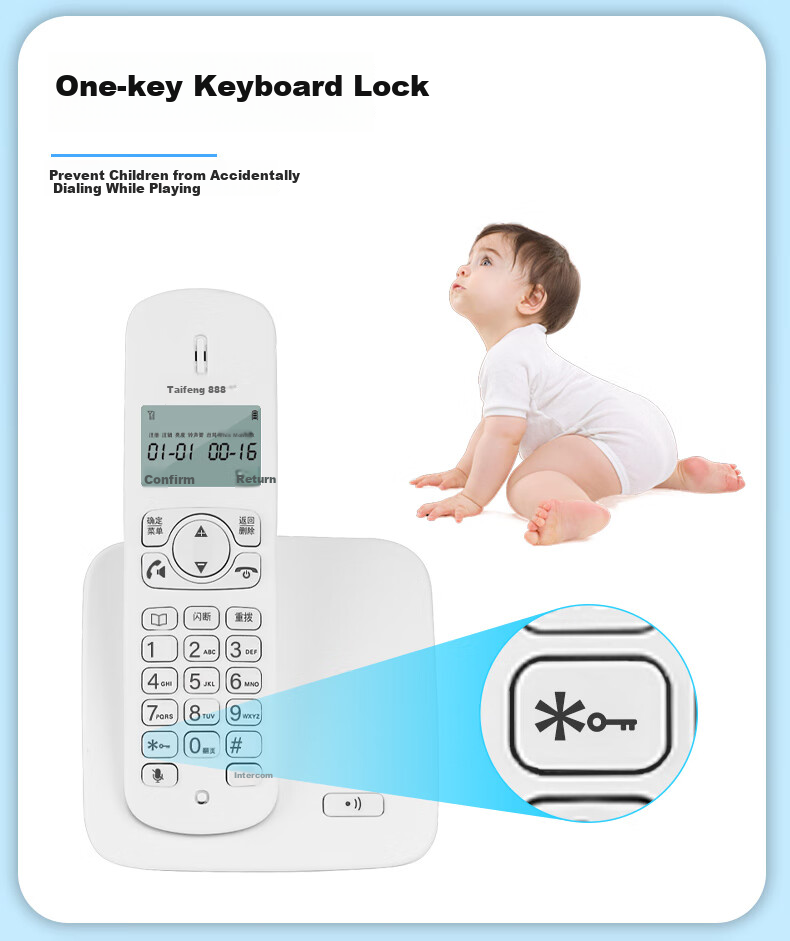 Taifeng888 Cordless Single-Line Telephone with Chinese Menu, Parent-Child System, Wireless Main Unit, Landline for Office And Home Use, Fixed-Line Telephone TF51, Ivory White 5
