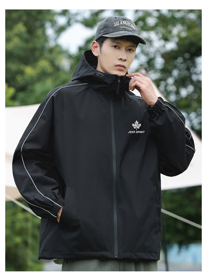 JEEP SPIRIT Men's Hooded Jacket Spring Autumn Outdoor Casual Windproof Sportswear Top 3