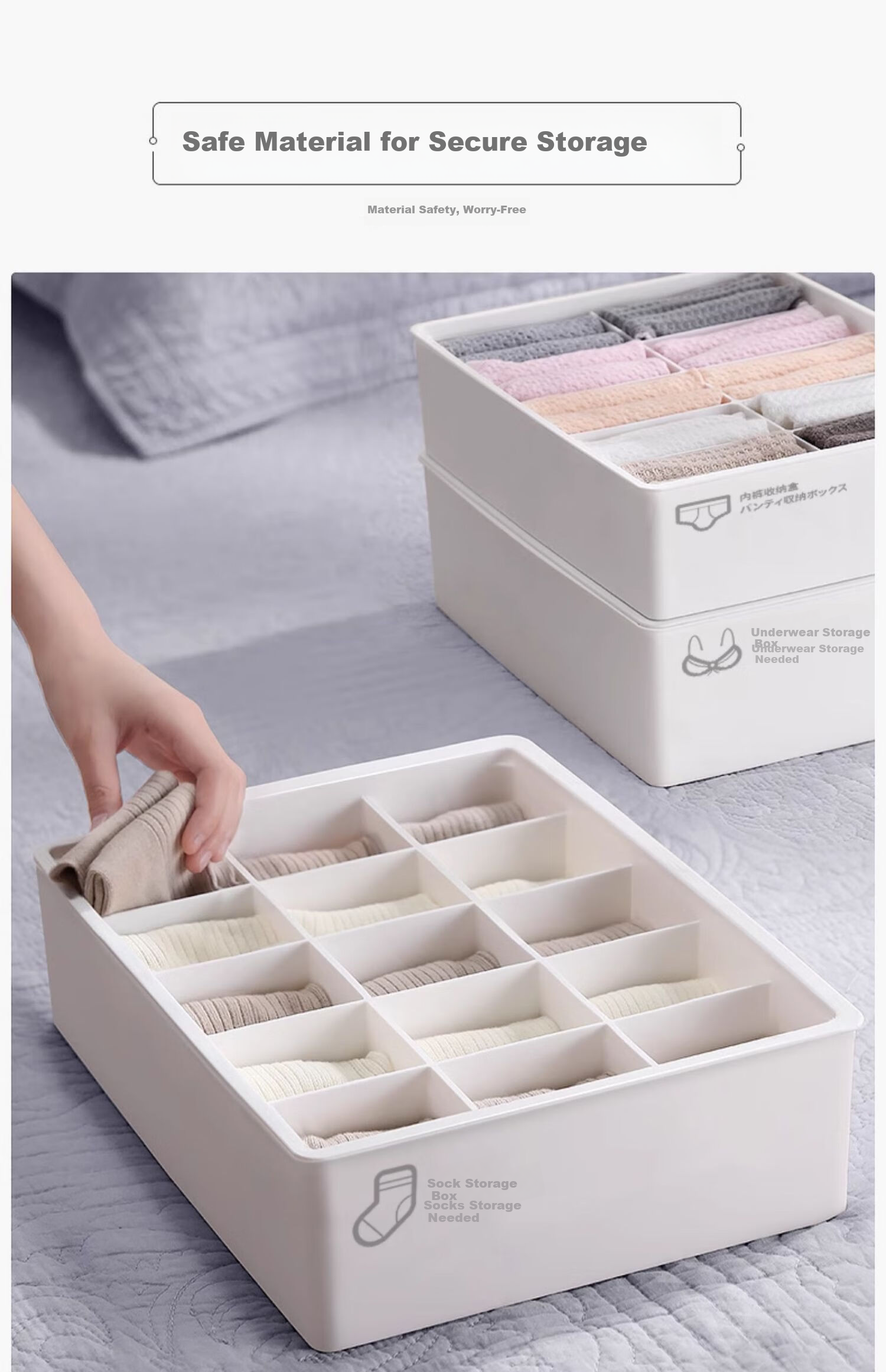Jiabangshou Underwear Storage Box, Panty And Sock Divider Organizer, Wall-Mounted Home Closet Storage Solution, Best-Selling 3-Piece Set 6