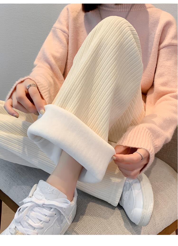 LangSha Chenille Wide-Leg Pants for Women Autumn Winter Fleece Thickened Draped Loose Straight Corduroy Casual Lounge Pants 6