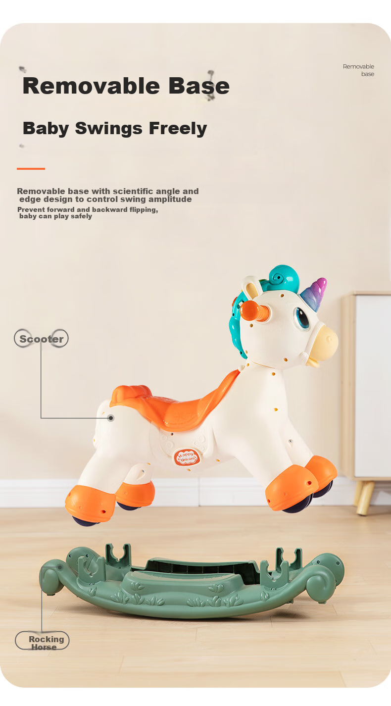 HUILE TOYS Rocking Horse Baby Toy for Ages 1-3, Musical Enlightenment Spray, ABS Material, Birthday And First-Year Gift 8