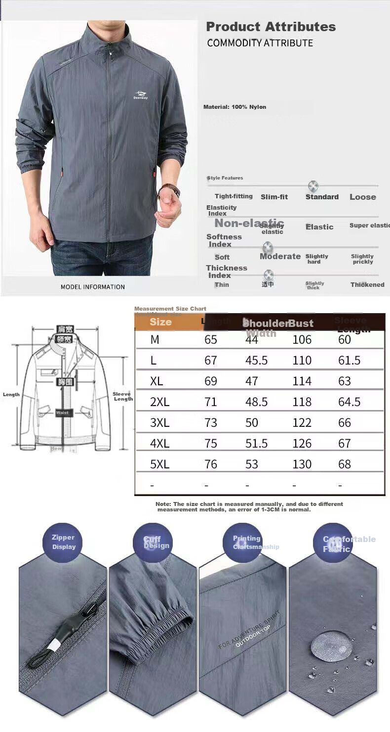 DEERWAY Sun Protection Jacket for Men, Summer Stand-Collar Lightweight Coat, Breathable Casual Thin Skin-Friendly Outerwear for Young And Middle-Aged, Dark Gray, XL 4
