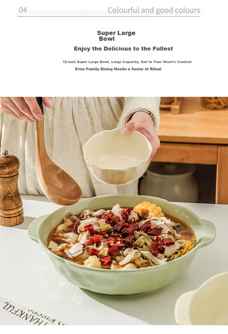 Canjiangjun Pickled Fish Soup Bowl, Large Ceramic Underglaze Colored Double-Ear Embossed Soup Pot for Home Use, White, 12 Inches 5