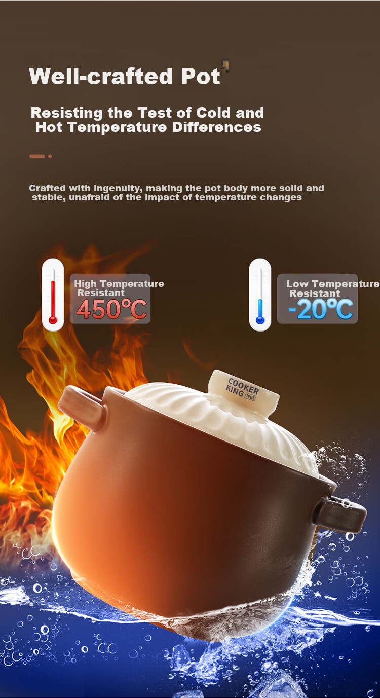 COOKER KING Ceramic Pot 4.5L Casserole for Soup, Medicinal Decoction, Porridge, Rice, Stew Pot Health Soup Pot Large Belly Pot for Open Flame Use 4