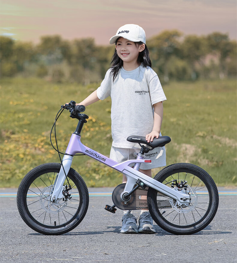 Maidomi Children's Bicycle 3-6-12 Years Old Student Disc Brake Magnesium Alloy Lightweight Training Wheels Mountain Bike Gradient Purple 14 Inch 4