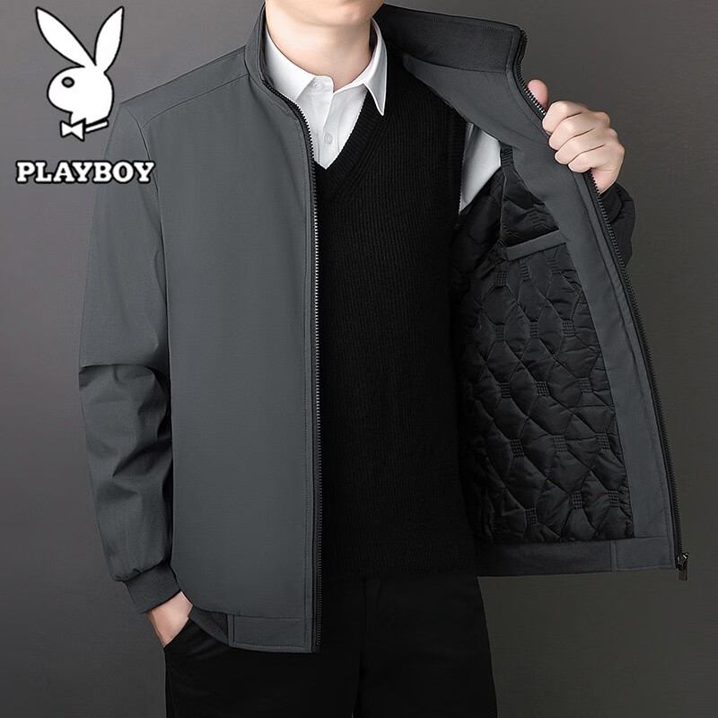 Мужская утепленная куртка PLAYBOY, деловой повседневный стиль, ветрозащитная куртка с воротником-стойкой, черная, размер 2XL
