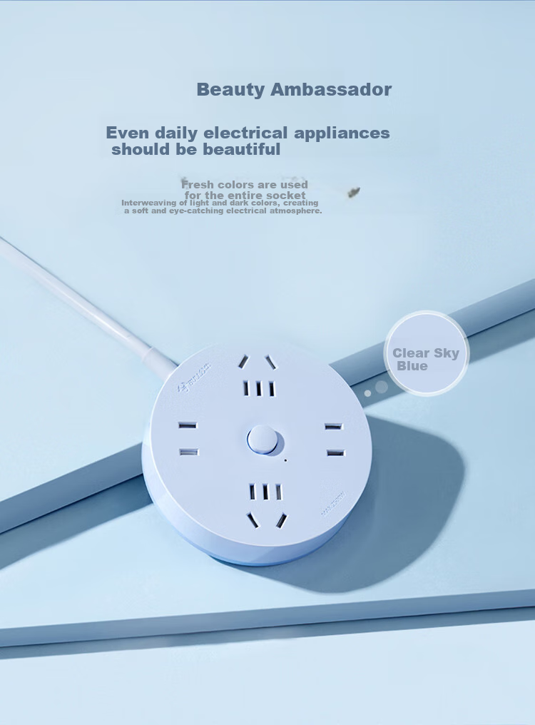 BULL Power Strip/surge Protector/power Bar/power Outlet/extension Cord, Round Socket with Master Switch, Total Length 1.8 Meters, Sky Blue, GN-R2220 1
