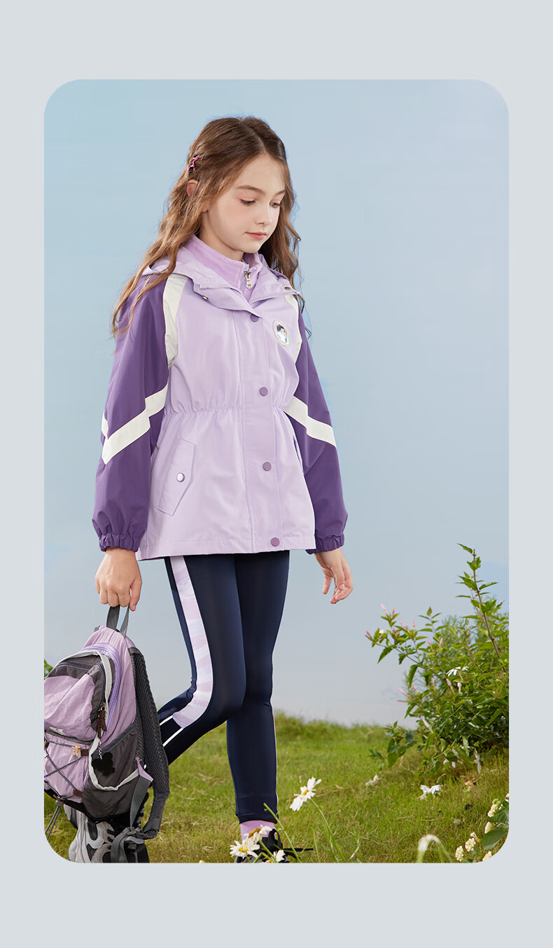 Disney Girls' Outdoor 3-in-1 Windproof Jacket Spring and Autumn Coat for Kids DS001 Purple Size 120 8