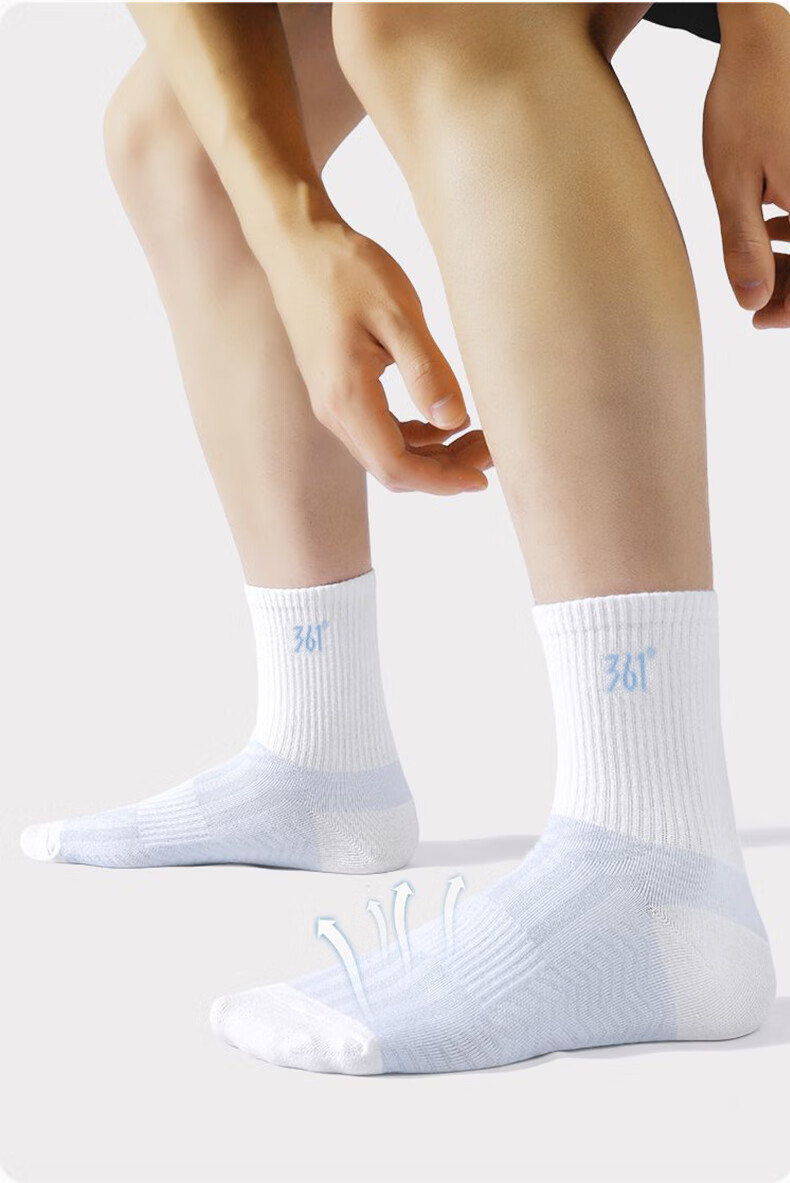 361° Authentic Unisex Sweat-Absorbing Breathable Mid-Calf Running Sports Socks for Men [White] 3 Pairs One Size 4